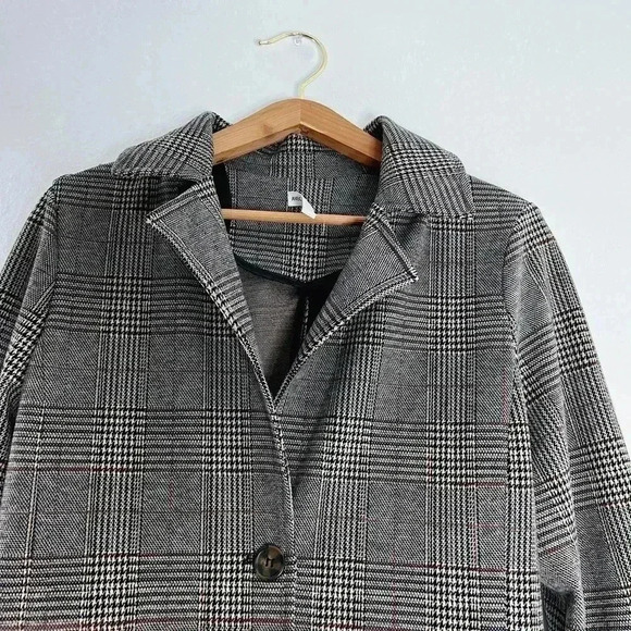 Avec Les Filles Plaid Houndstooth Jacket Black White Quiet Luxury Size L - Picture 2 of 7